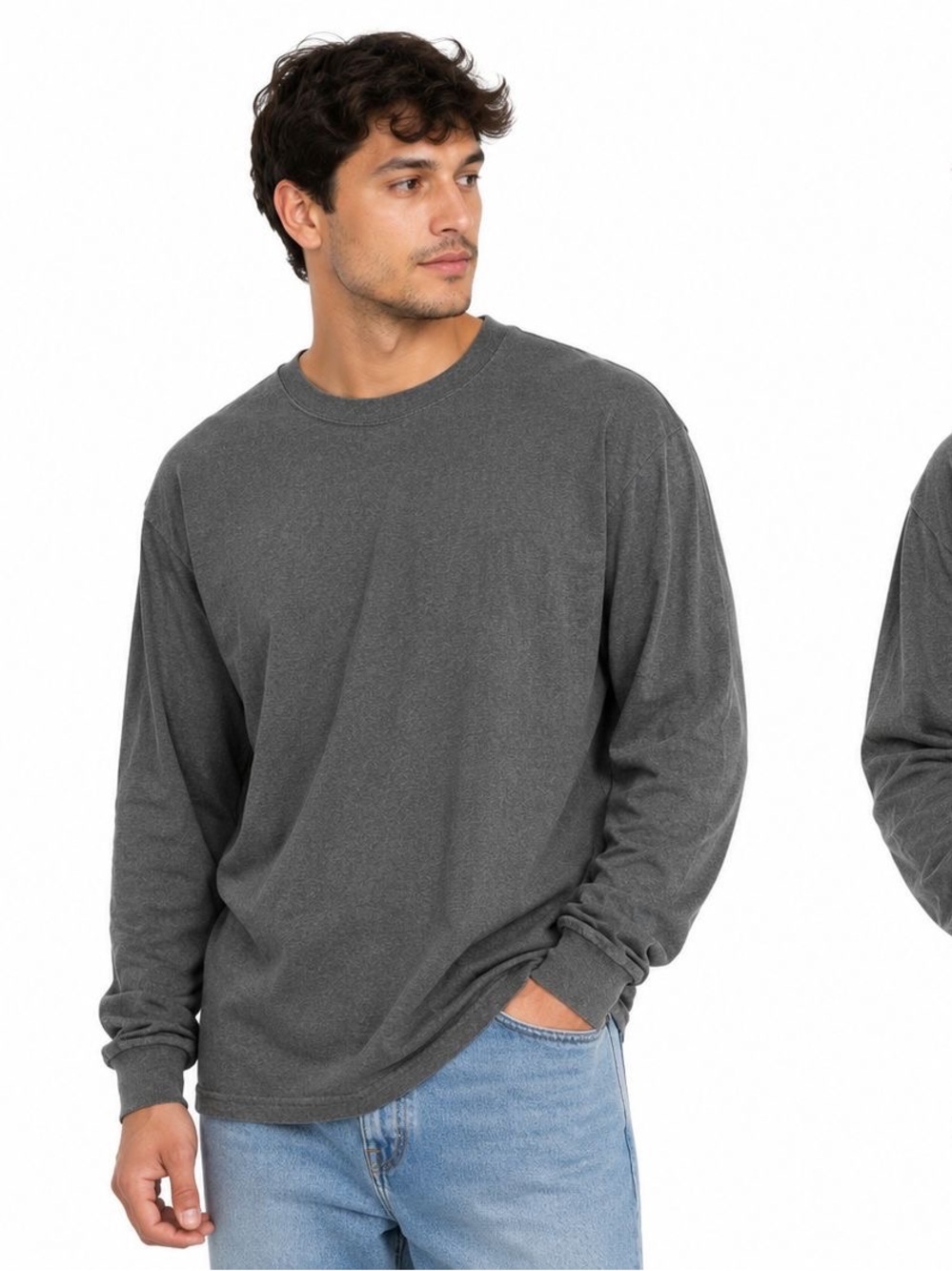 Men's Long-Sleeve Crewneck Tee in Charcoal Gray